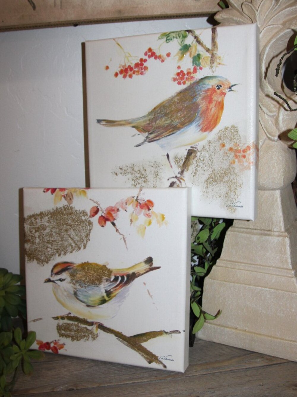 Sweet Eclectic Shabby BOHO Birds & Floral Canvas Wall Decor Set